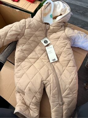 George Beige Quilted Infant Snowsuit with Hood